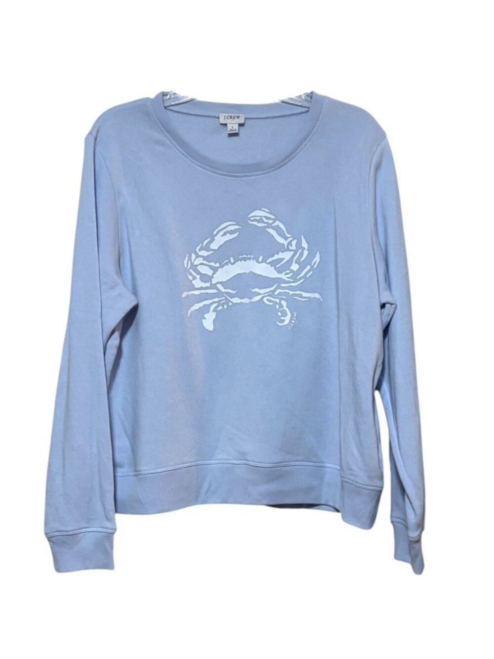 J Crew Crab Sweatshirt L Powder Blue Fleece Lined Cotton Blend Preppy Resort